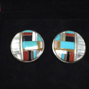 CS Lonjose - signed Zuni inlaid earrings